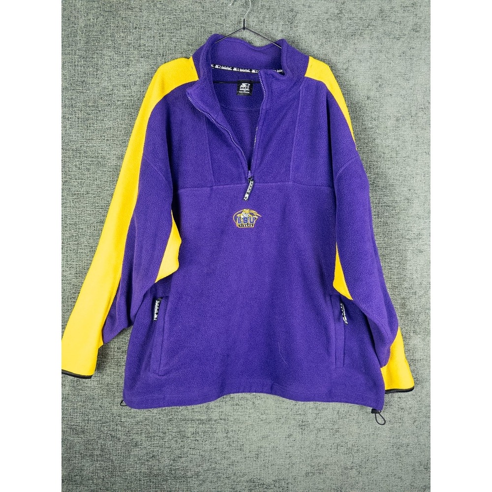 Vintage Starter LSU Tigers Embroidered Quarter Zip Fleece Pullover Mens 2X Purpl